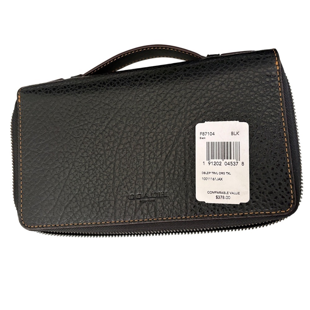 Coach Black Leather Double Zip Travel Organizer Wallet Wristlet EB7104